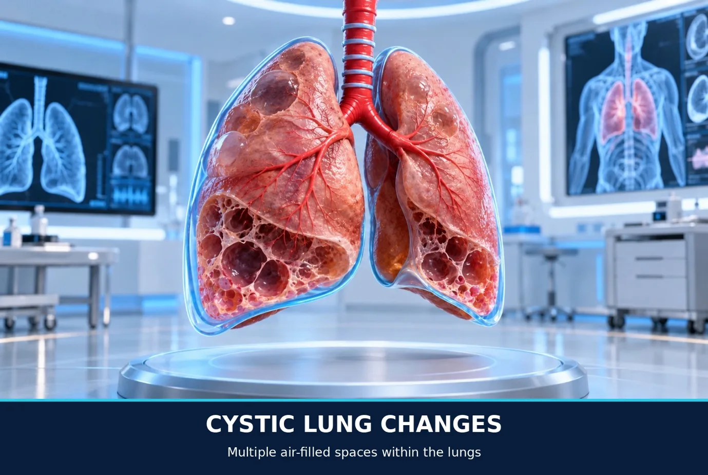 Illustration of cystic lung changes — multiple air-filled spaces