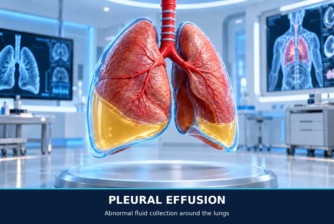 Illustration of pleural effusion — fluid around the lungs