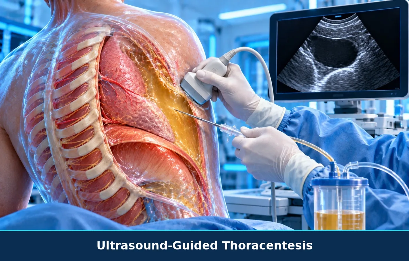 Illustration of ultrasound-guided thoracentesis